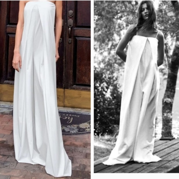 ZARA STRAPLESS LINEN BLEND JUMPSUIT WHITE - Picture 3 of 15